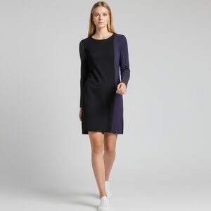 Theory Colorblock Mini Dress in Black Wool
size Small